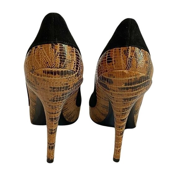 CHRISTIAN DIOR BROWN SNAKE LEATHER BLACK SUEDE STILETTO HEEL PUMPS - 38 - Picture 3 of 9